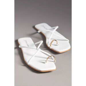 Jeffrey Campbell White Strappy Toe-Ring Sandals with Gold Accent